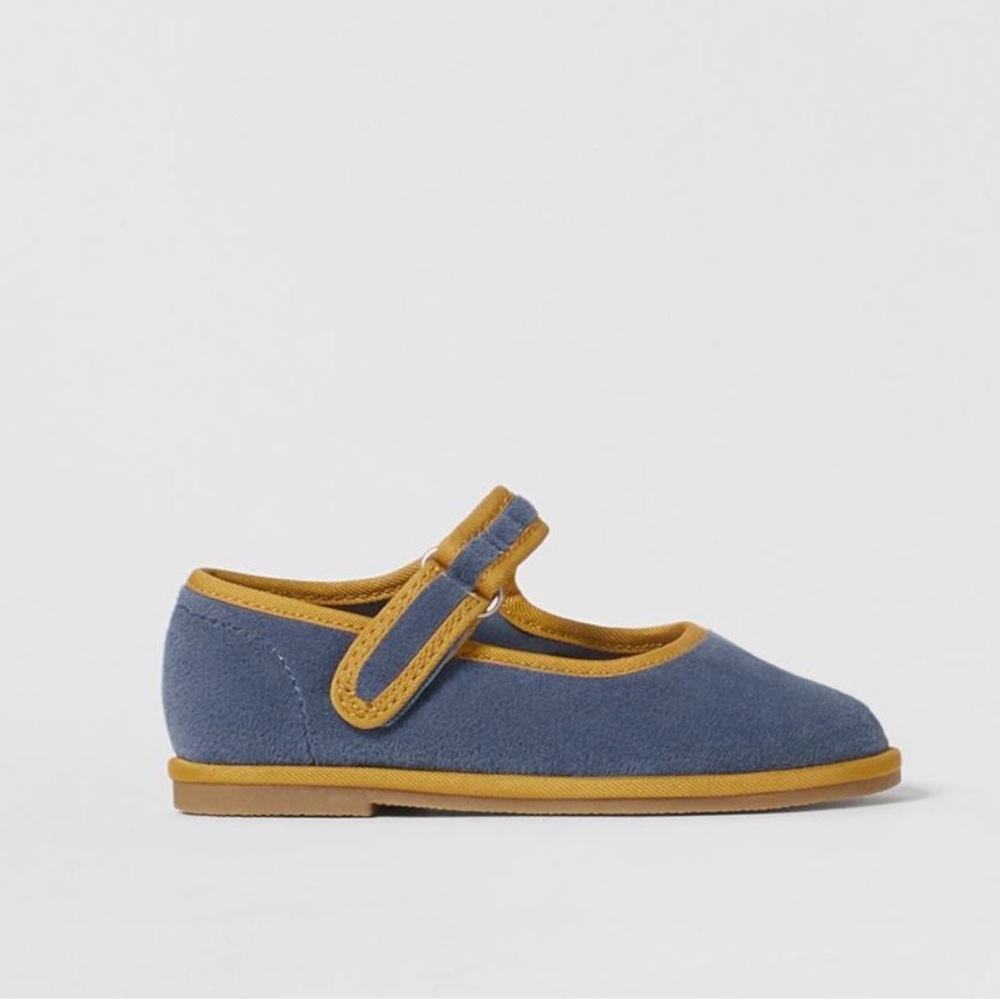 NWOT Zara Baby Girl Toddler Mary Jane Velvet S' Blue/Mustard Shoes 6539/130